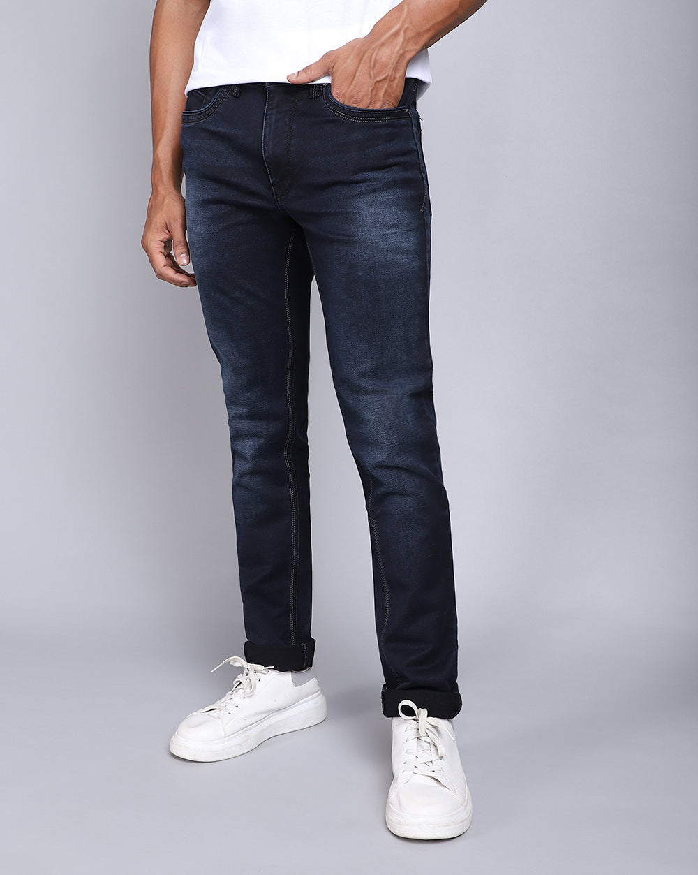 Dark Blue Indigo Slim Fit Jeans For Men