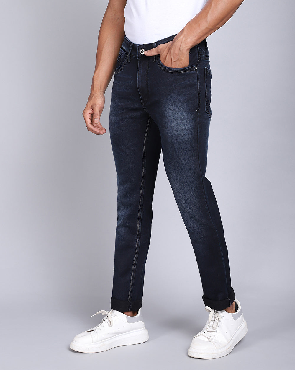 Dark Blue Indigo Slim Fit Jeans For Men