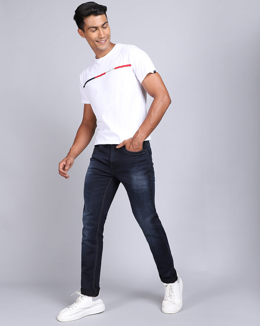 Dark Blue Indigo Slim Fit Jeans For Men