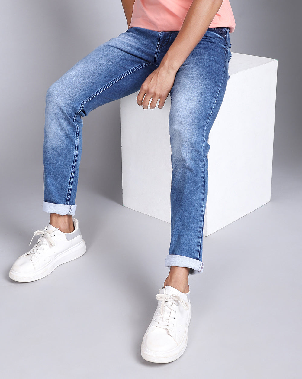 Light Blue Slim Fit Jeans For Men