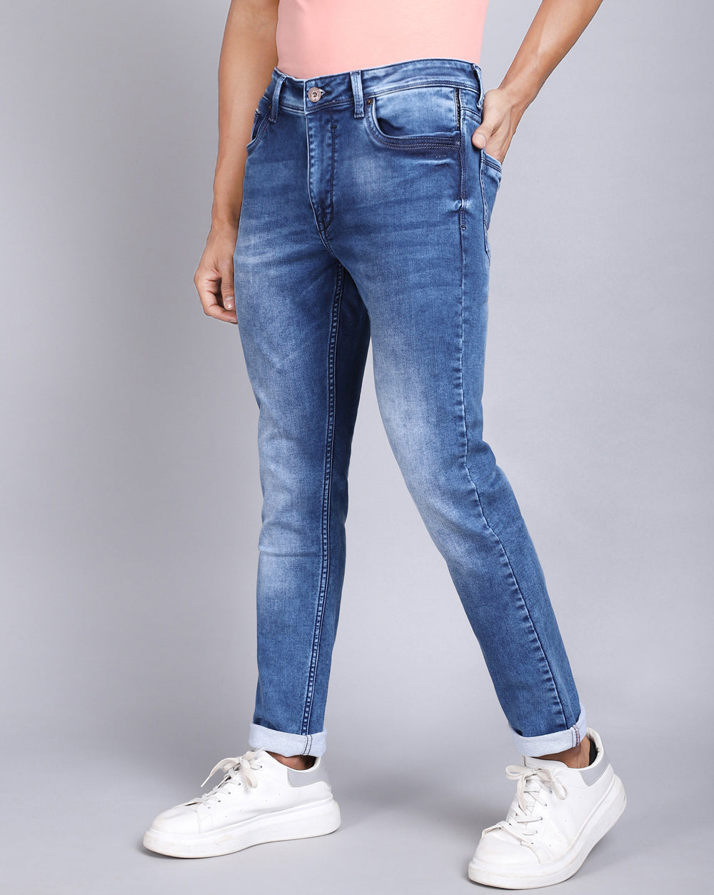 Light Blue Slim Fit Jeans For Men