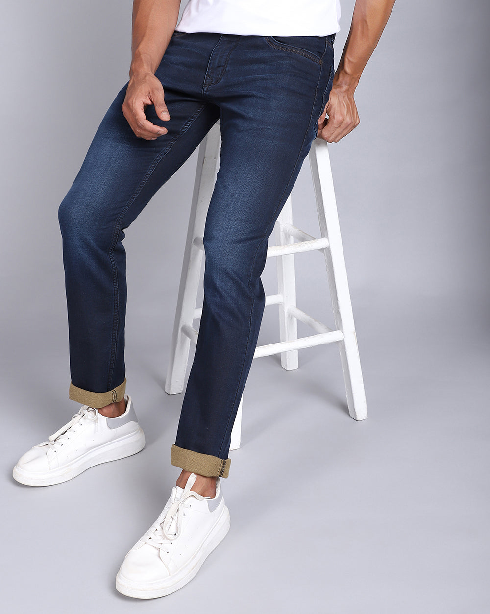 Basic Dark Blue Slim Fit Jeans For Men
