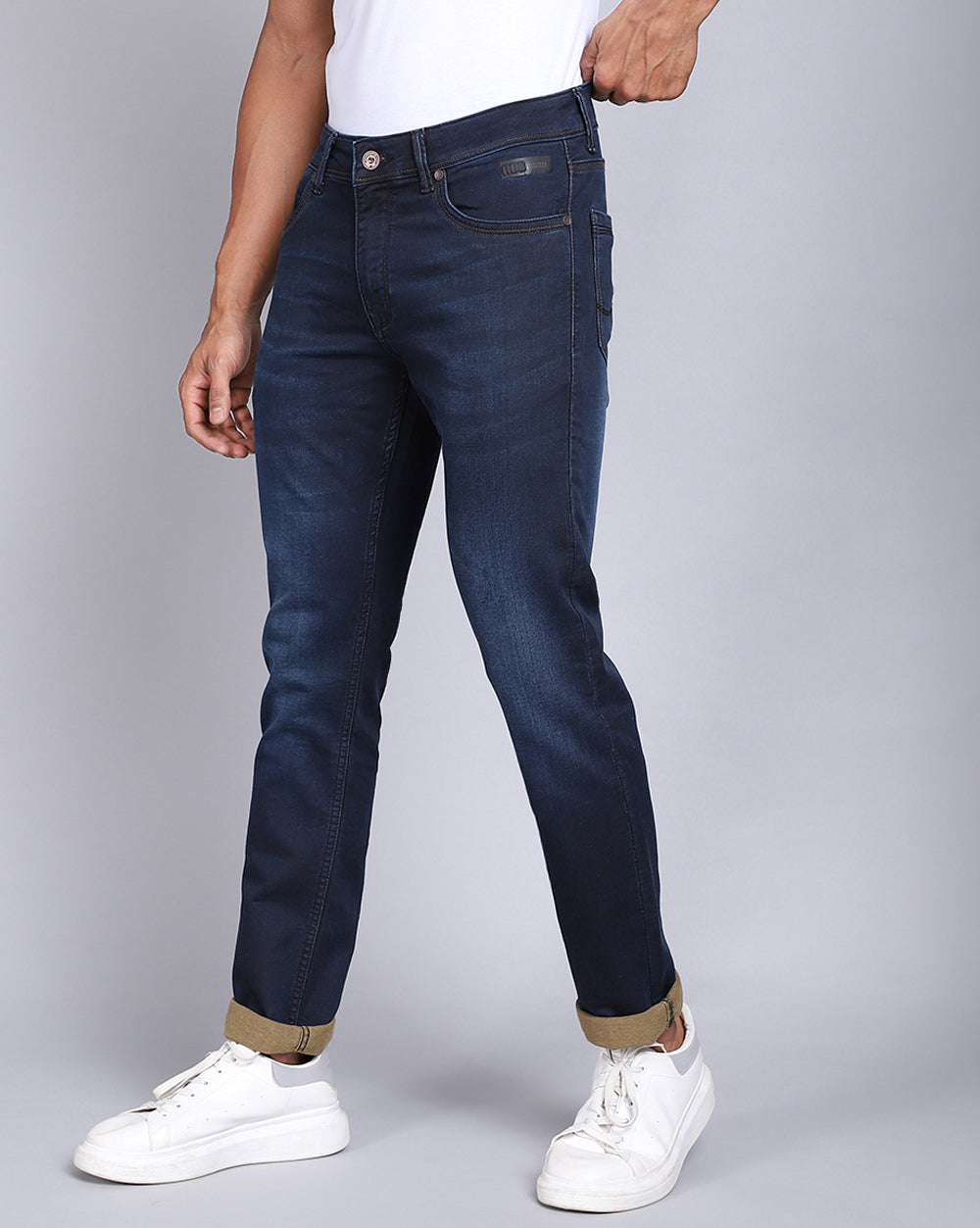 Basic Dark Blue Slim Fit Jeans For Men