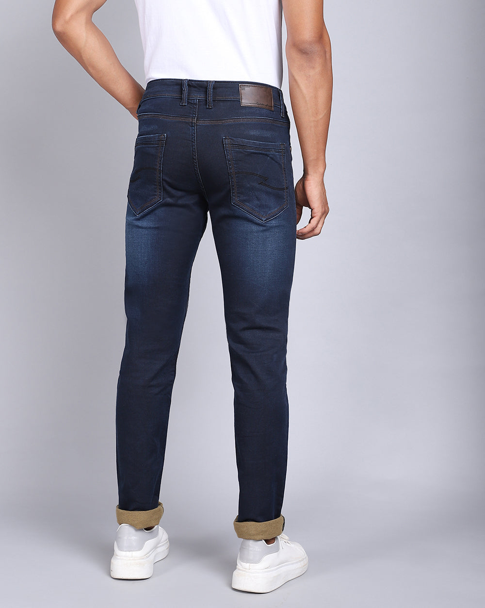 Basic Dark Blue Slim Fit Jeans For Men