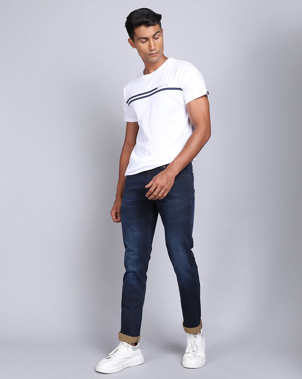 Basic Dark Blue Slim Fit Jeans For Men