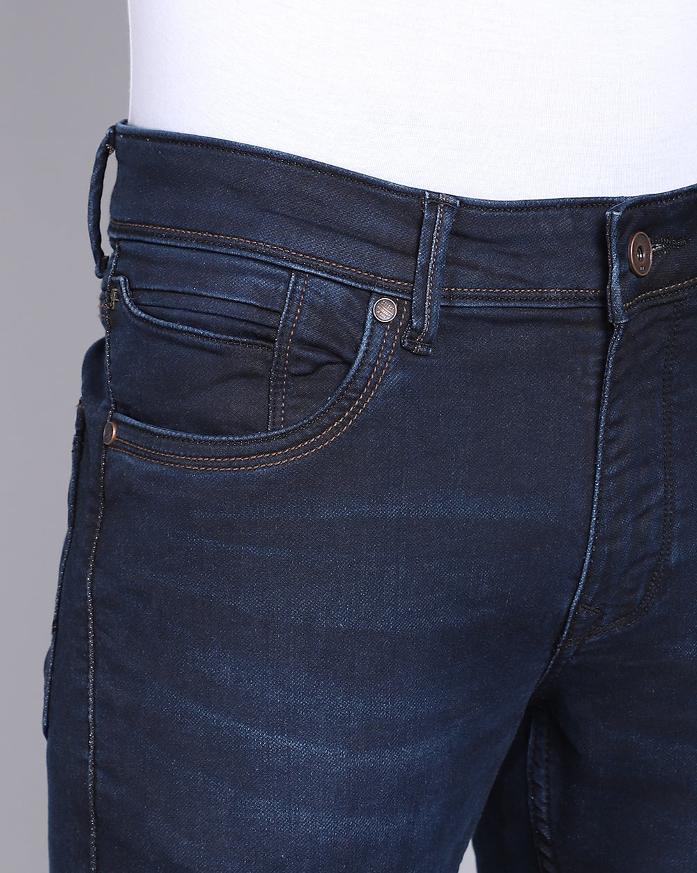 Basic Dark Blue Slim Fit Jeans For Men