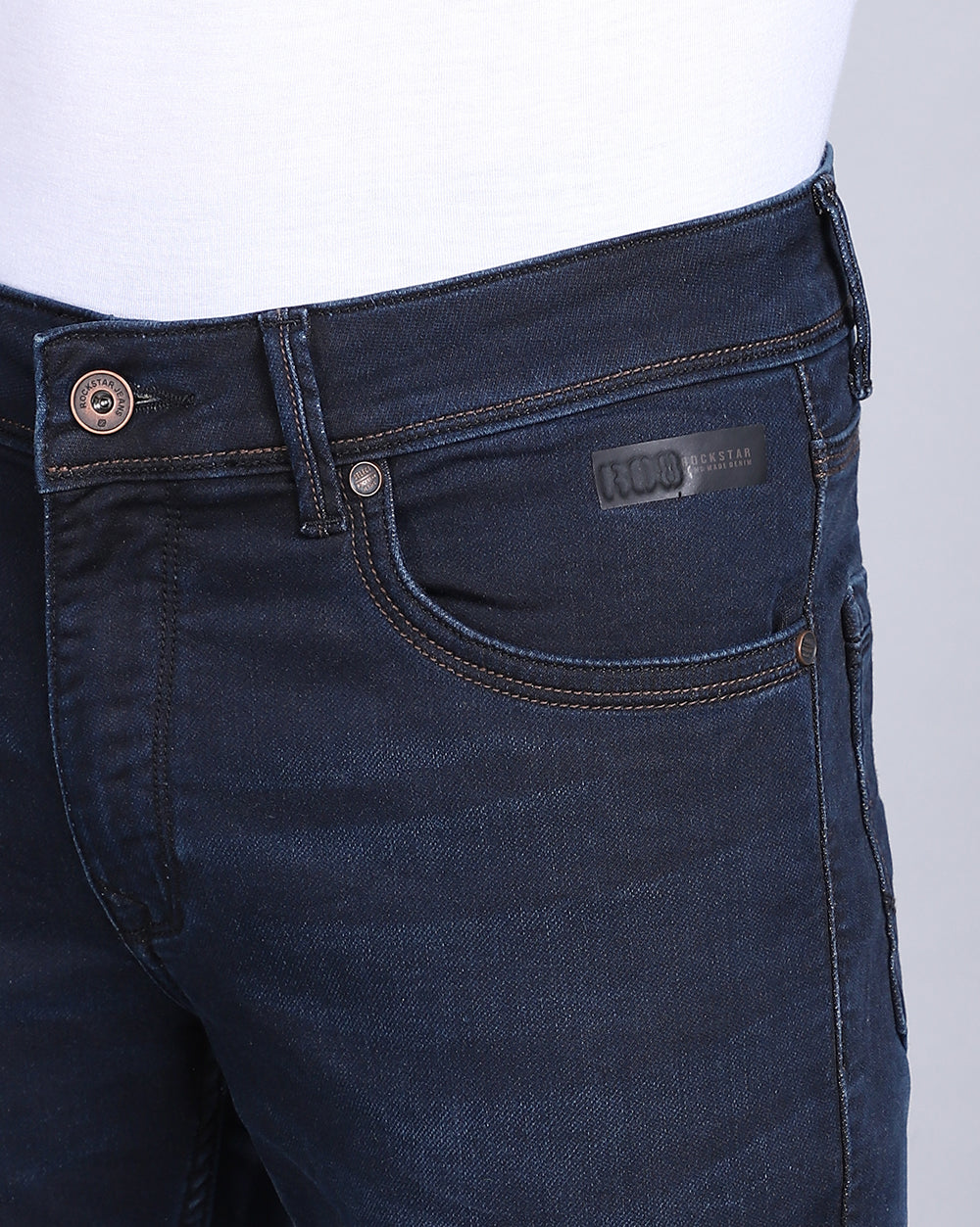 Basic Dark Blue Slim Fit Jeans For Men