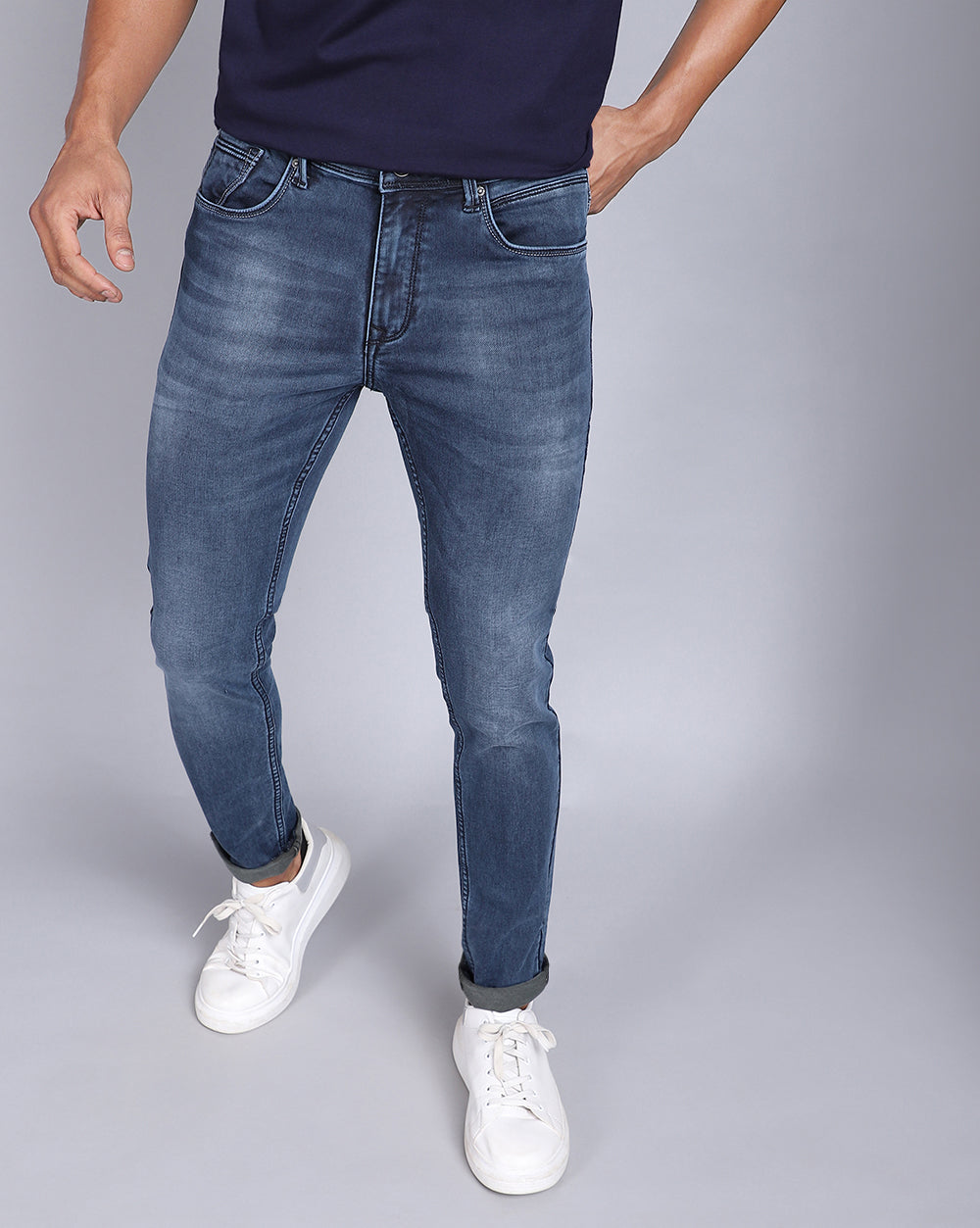 Vintage Mid Blue Slim Fit Jeans For Men