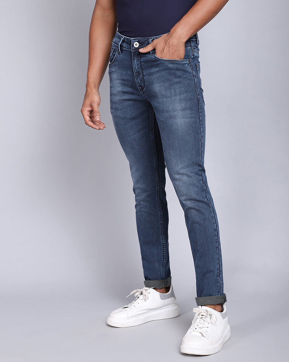 Vintage Mid Blue Slim Fit Jeans For Men