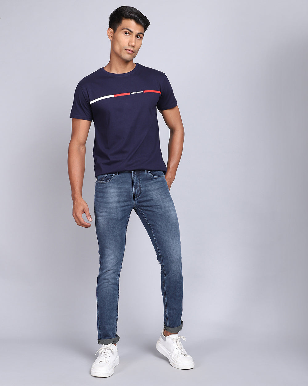 Vintage Mid Blue Slim Fit Jeans For Men