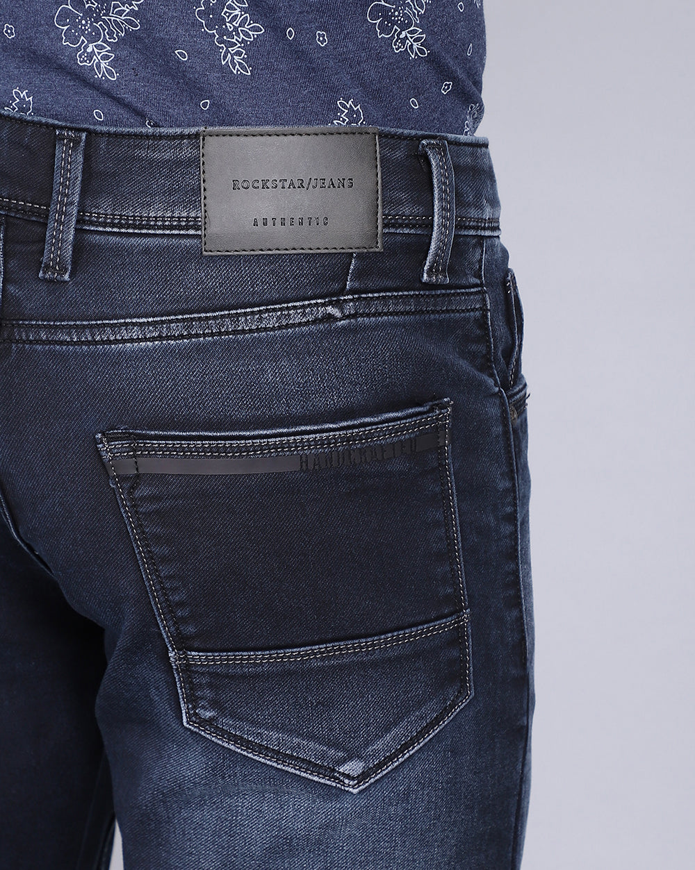 Mid Washed Dark Blue Slim Fit Jeans For Men