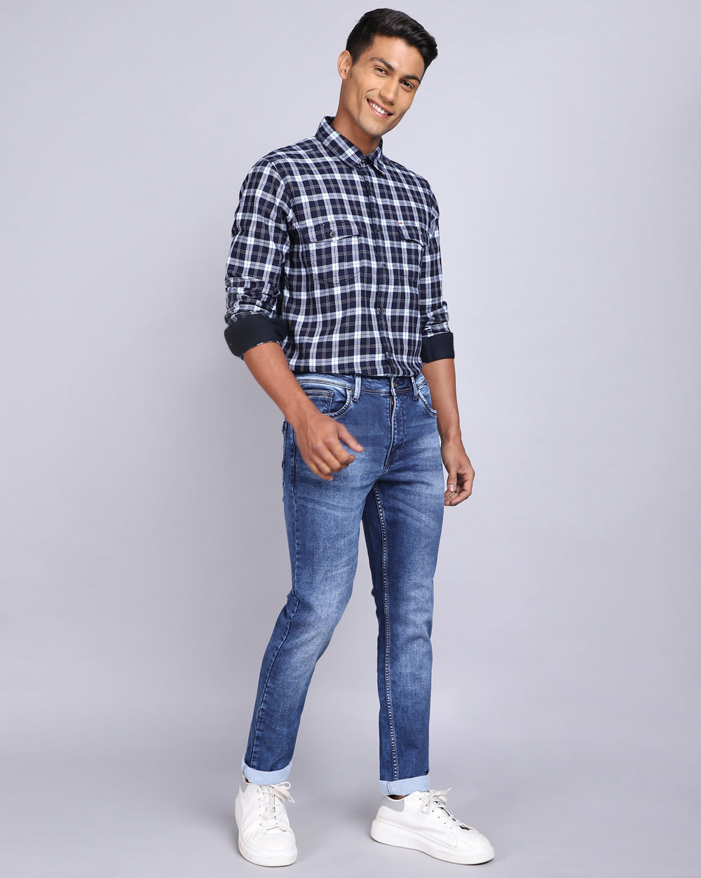 Super Slim Fit Jeans-Washed Mid Blue