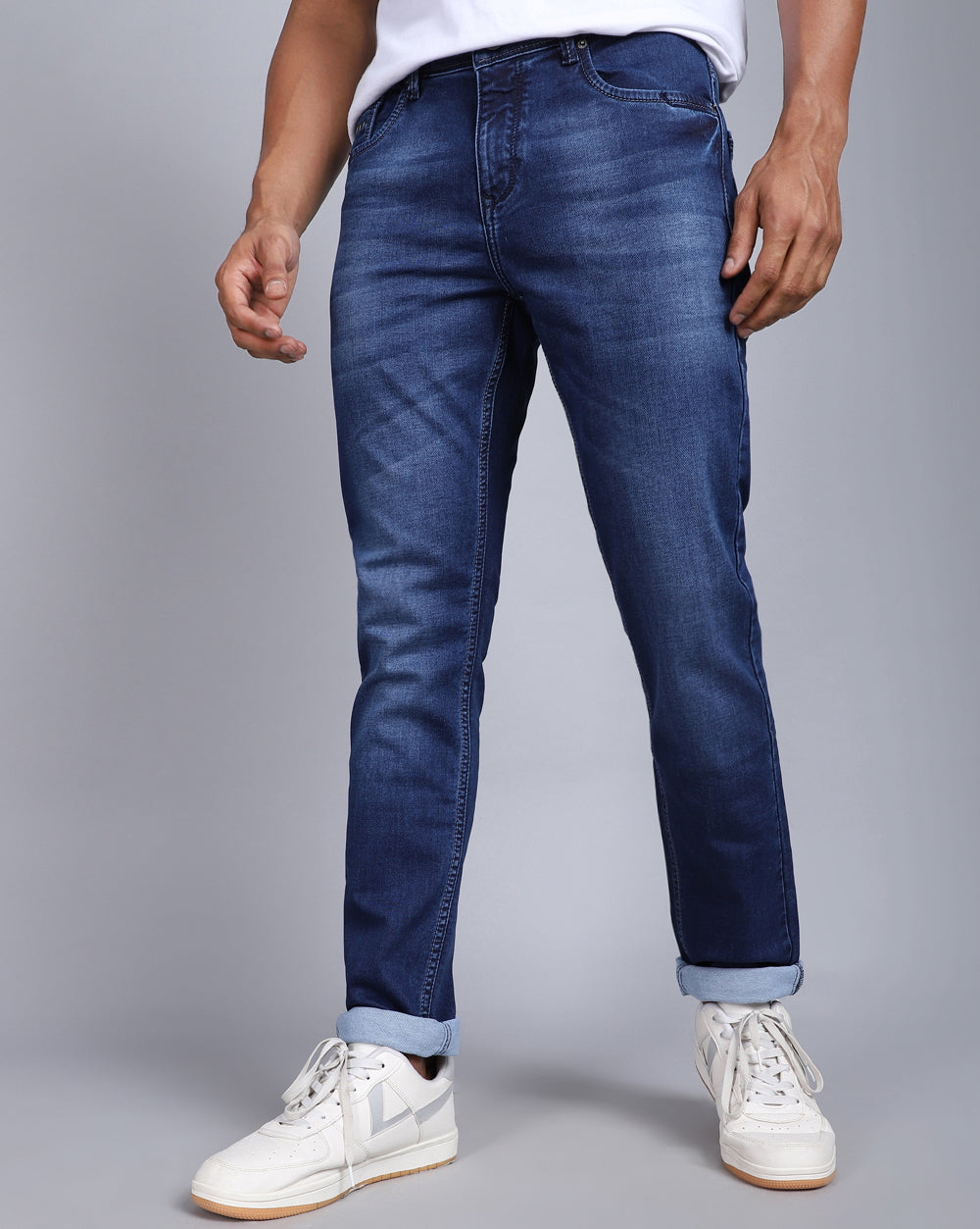 Mid Wash Blue Slim Fit Jeans For Men