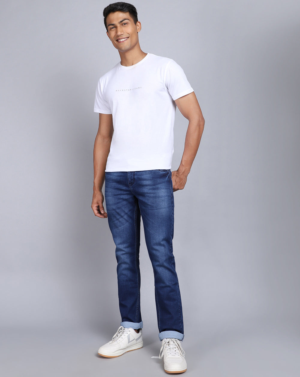 Super Slim Fit Jeans-Mid Wash Blue