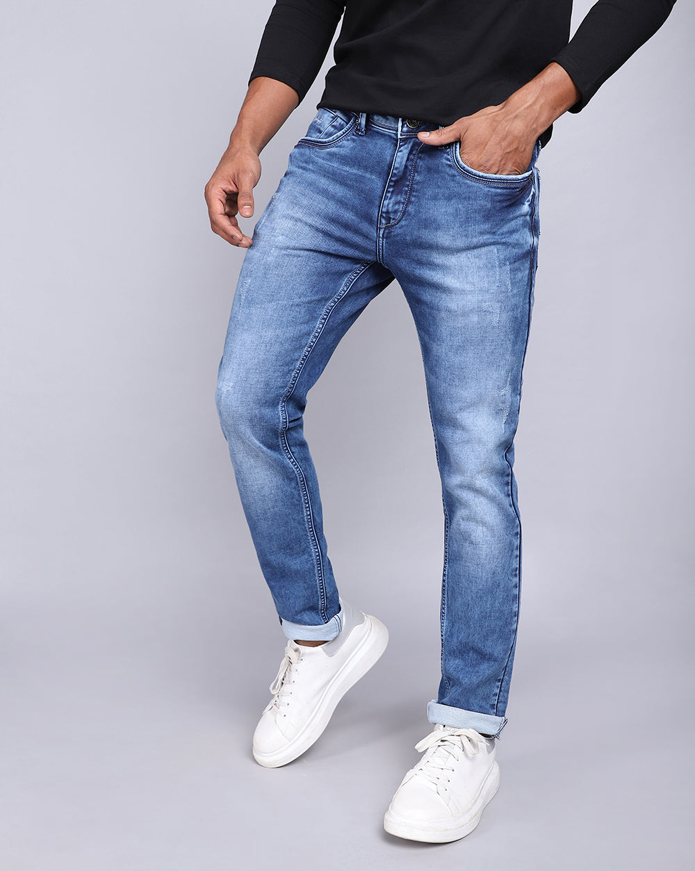 Faded Light blue Slim Fit Jeans For Men