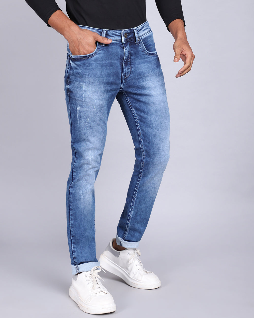 Faded Light blue Slim Fit Jeans For Men