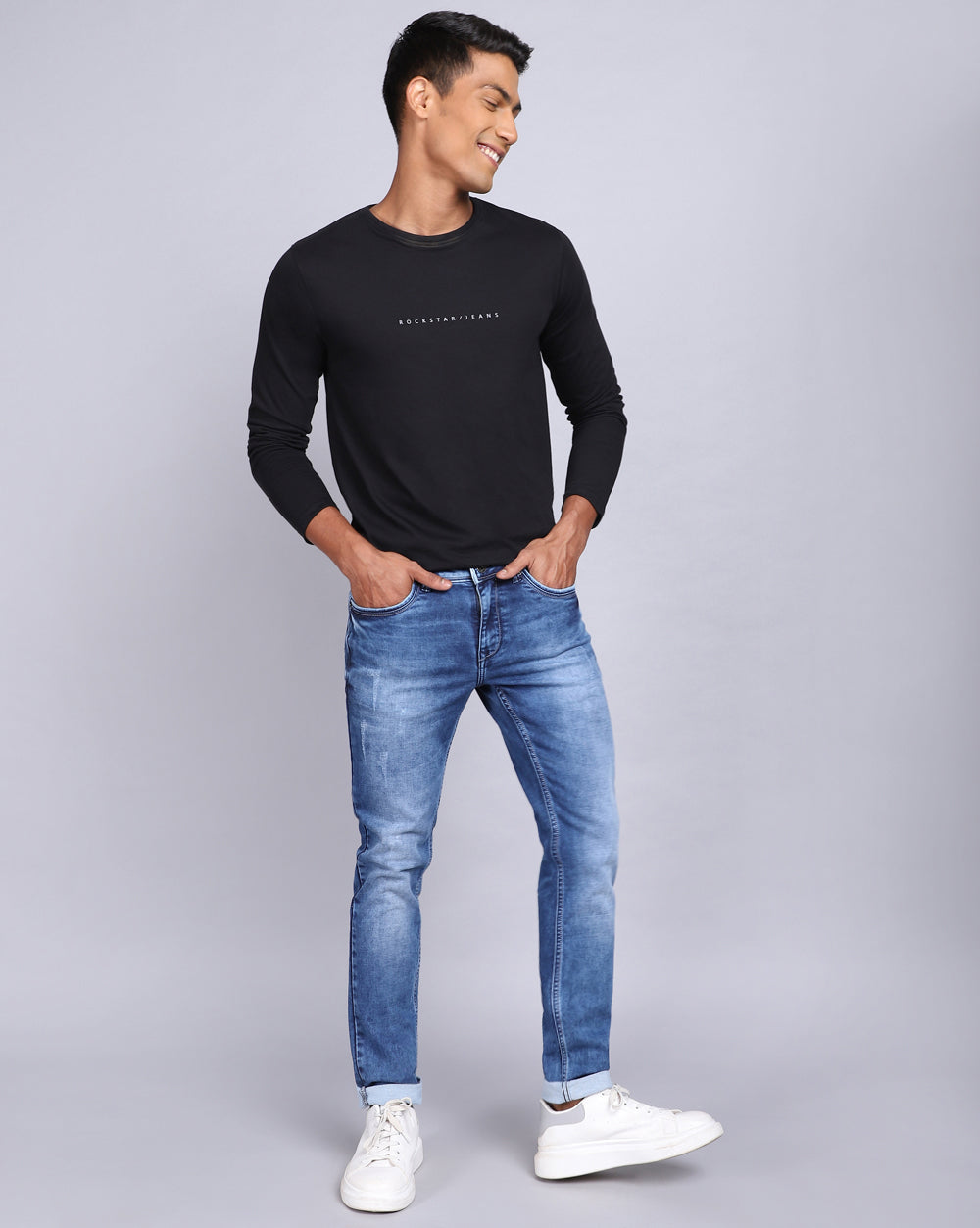 Faded Light blue Slim Fit Jeans For Men