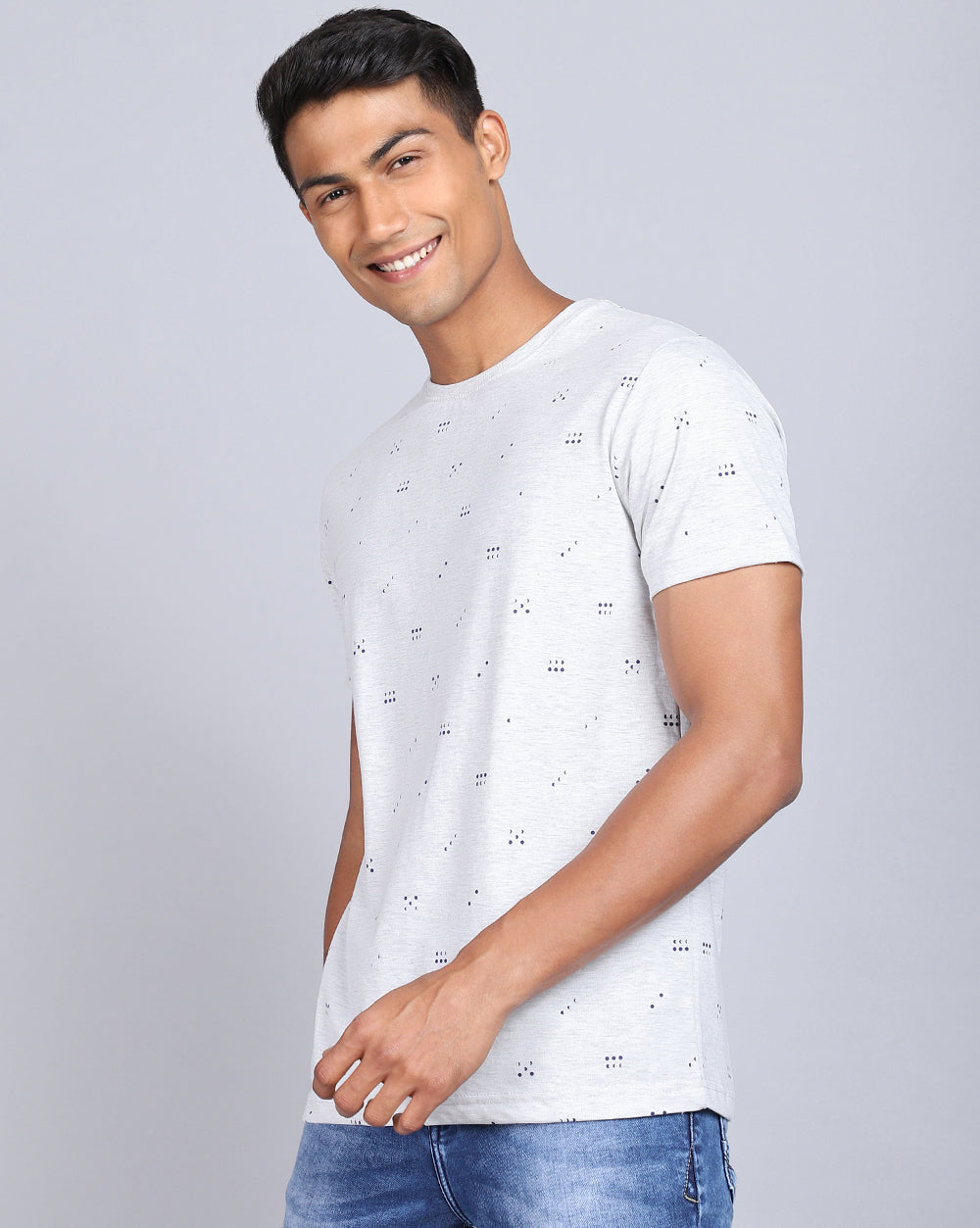 Crew Neck Aop T-Shirt Navy,Acru Melange