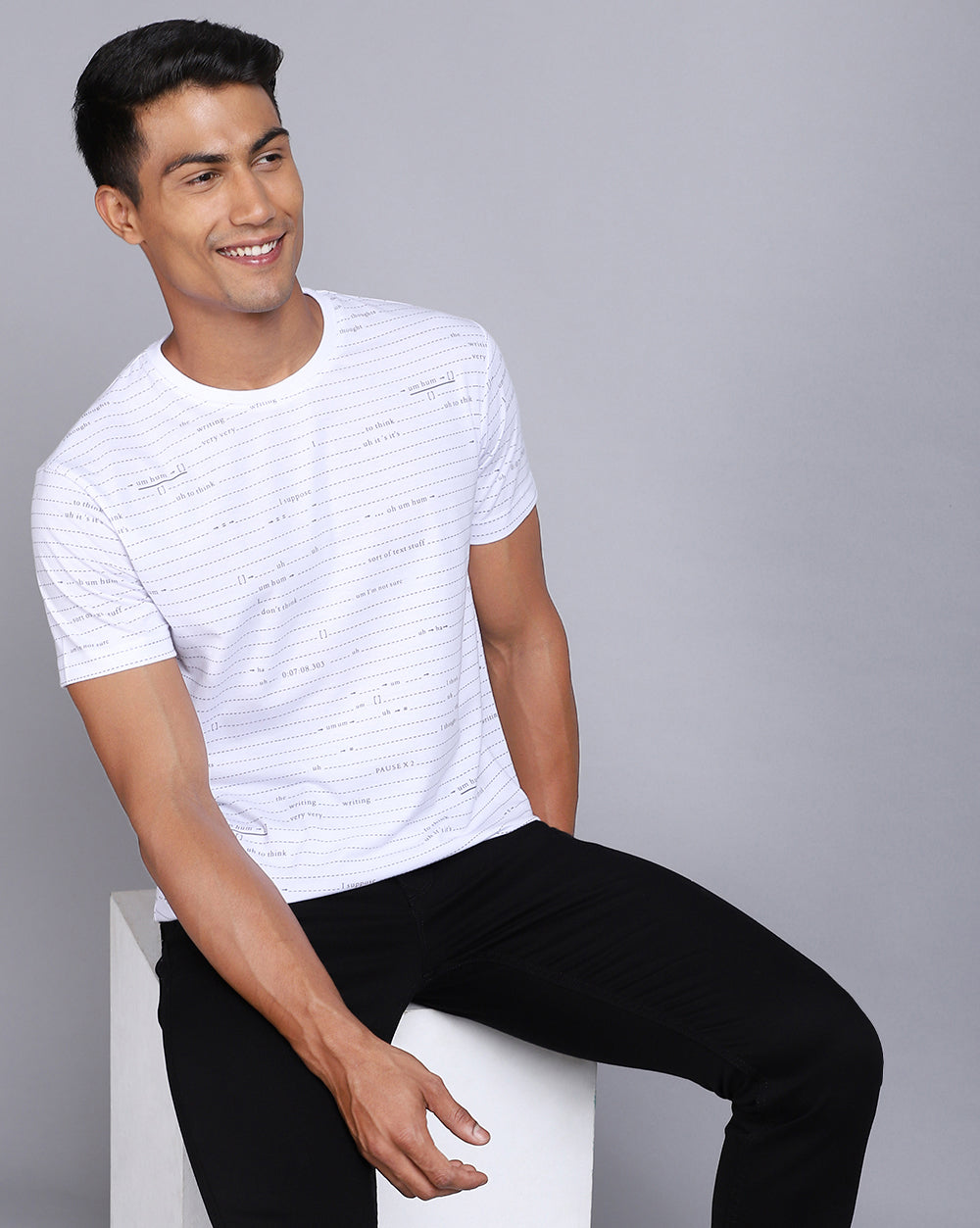 Crew Neck Aop T-Shirt White,Antra Melange