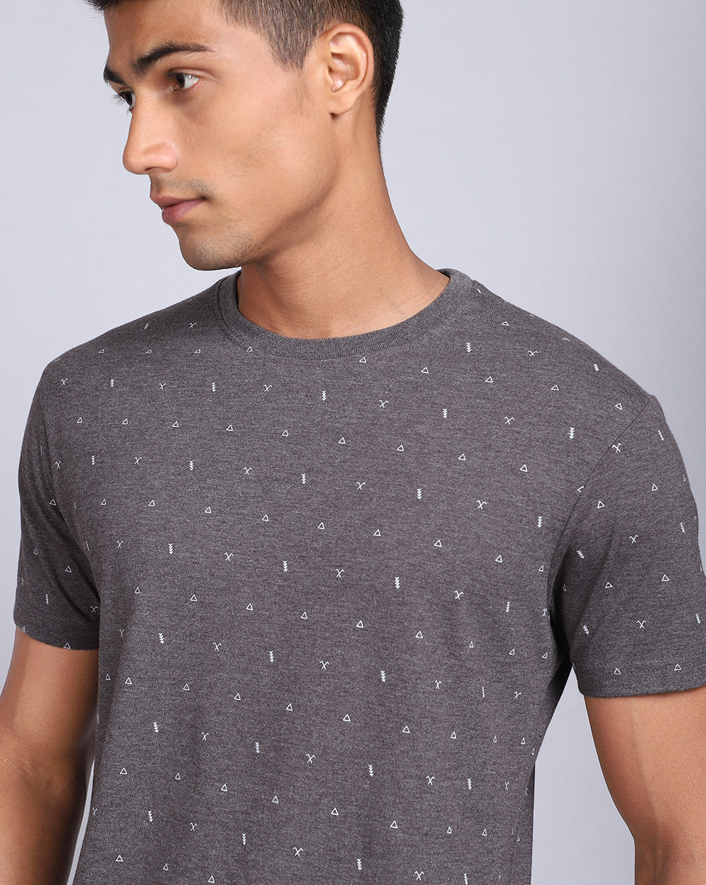 Crew Neck Aop T-Shirt Navy Melange,Atra Melange