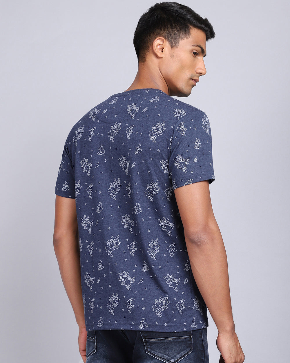 Crew Neck Aop T-Shirt Navy Melange,Atra Melange