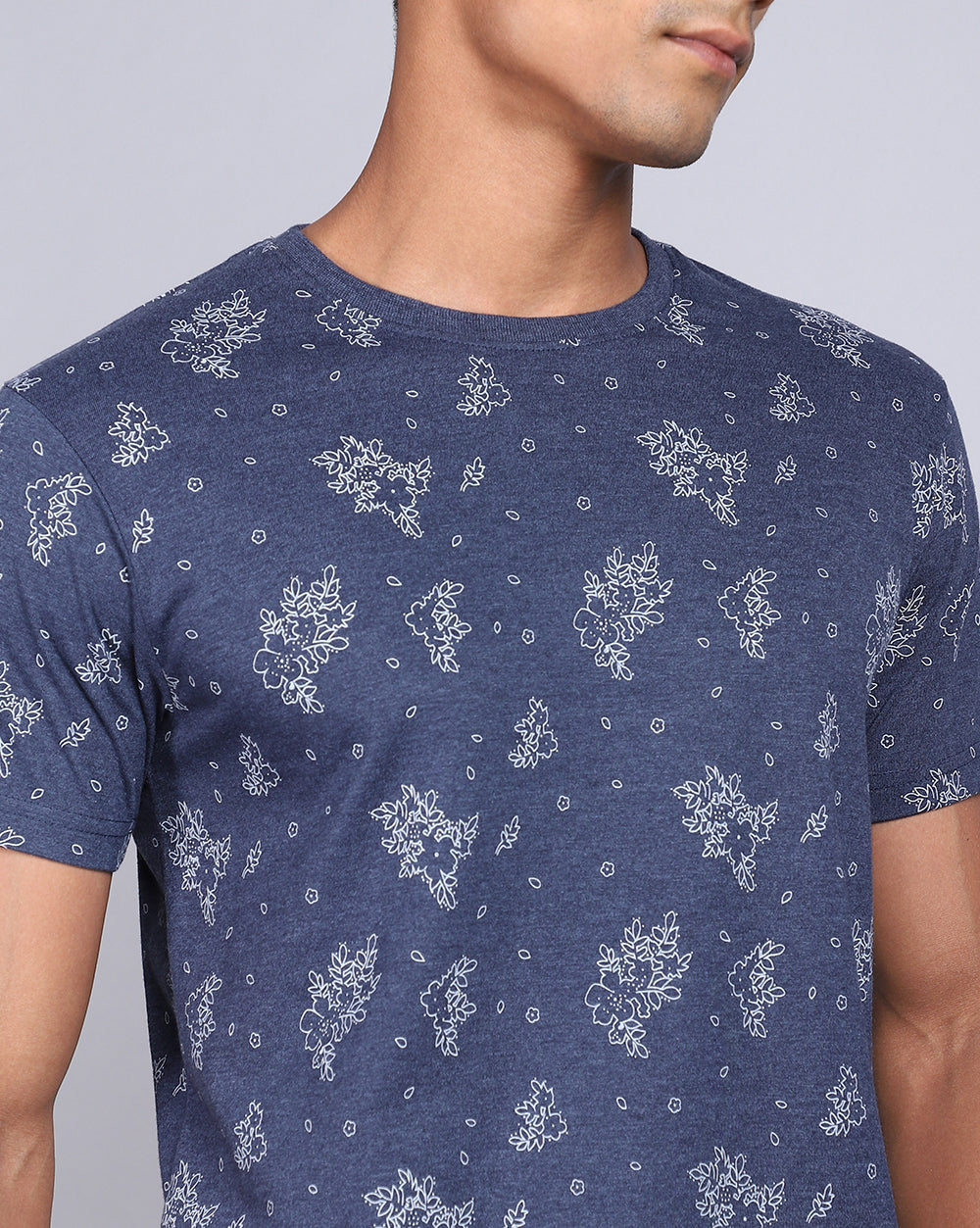Crew Neck Aop T-Shirt Navy Melange,Atra Melange