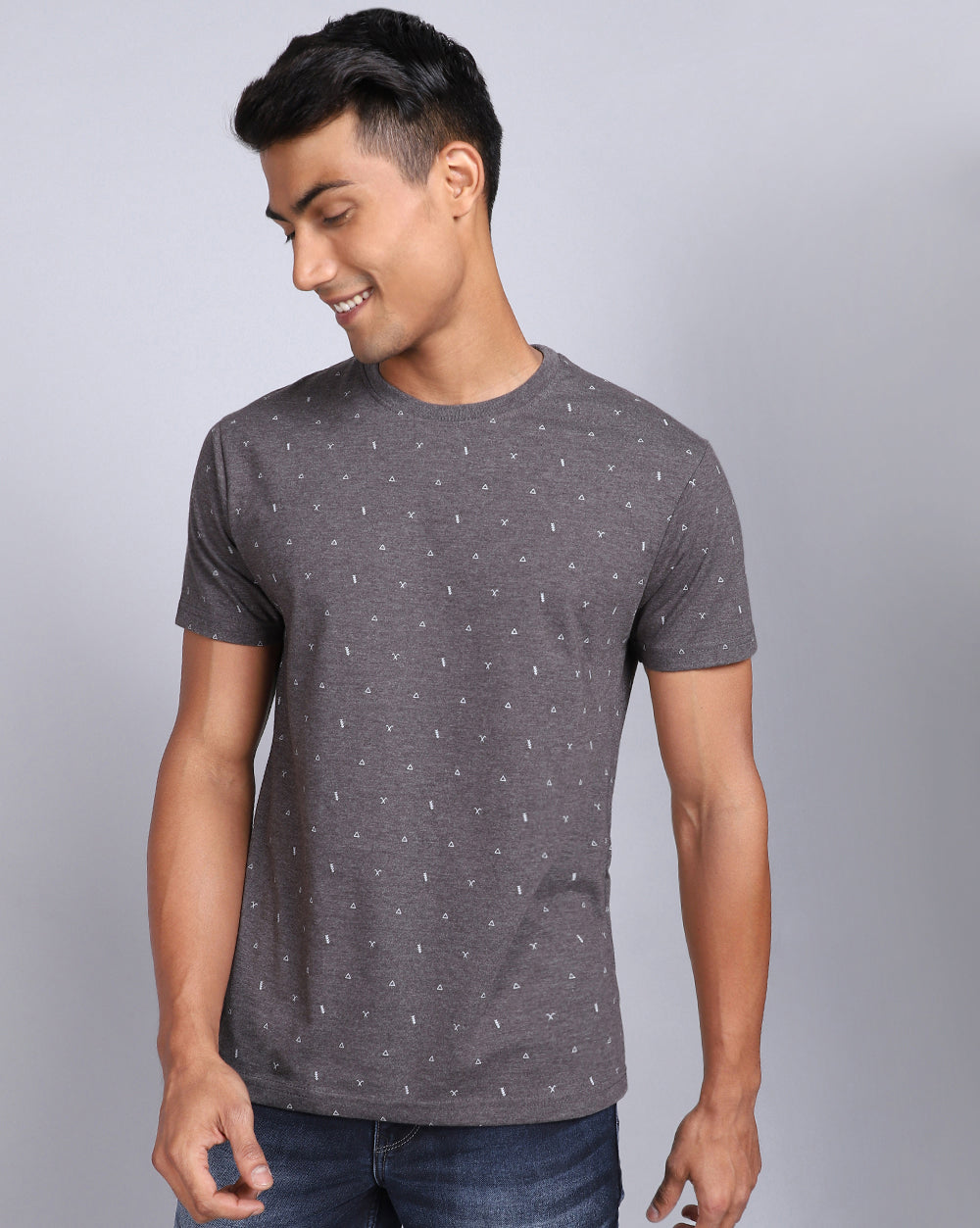 Crew Neck Aop T-Shirt Navy Melange,Atra Melange