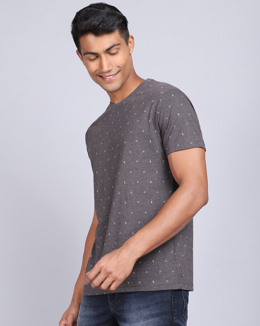 Crew Neck Aop T-Shirt Navy Melange,Atra Melange