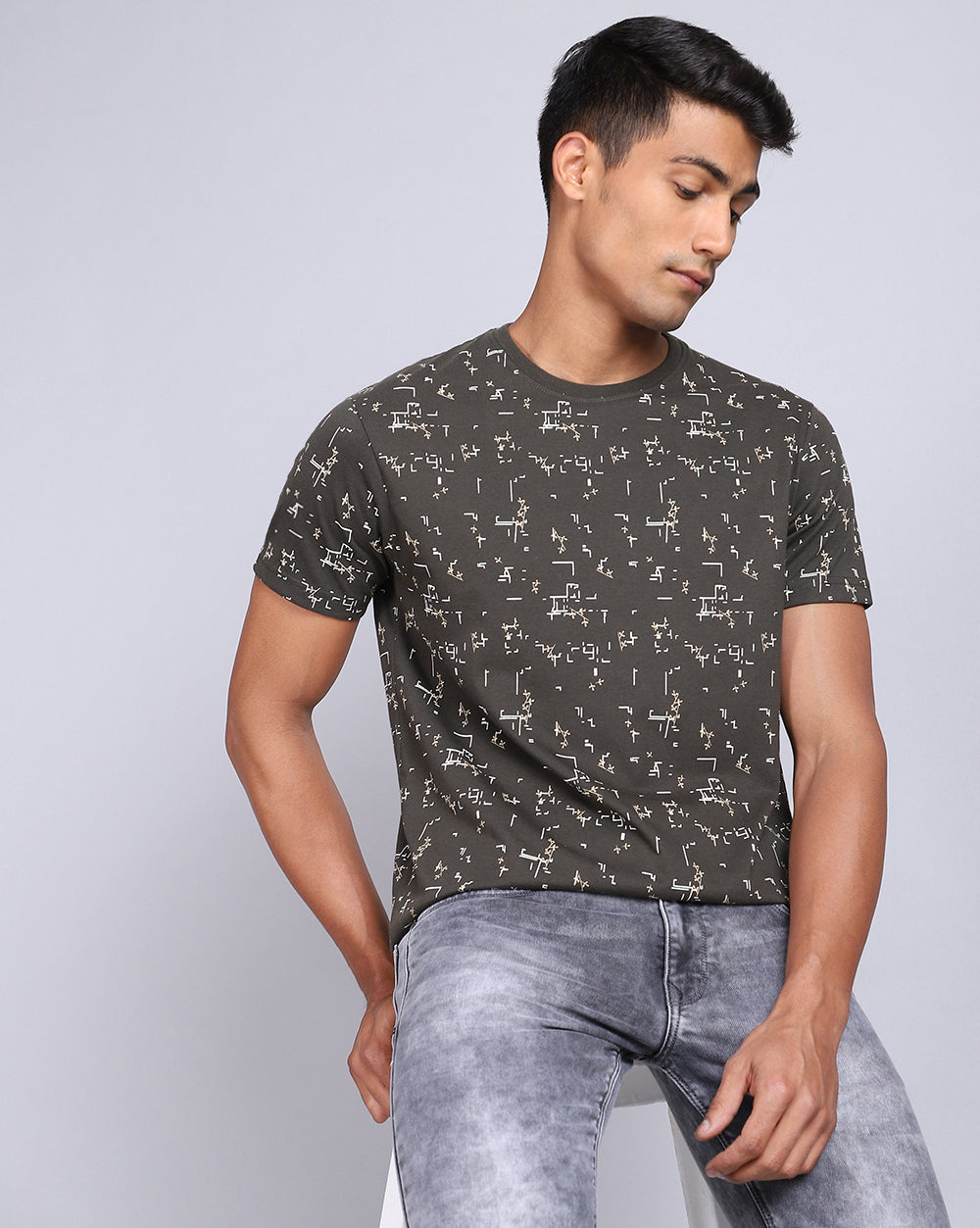 Crew Neck Aop T-Shirt Black,Olive