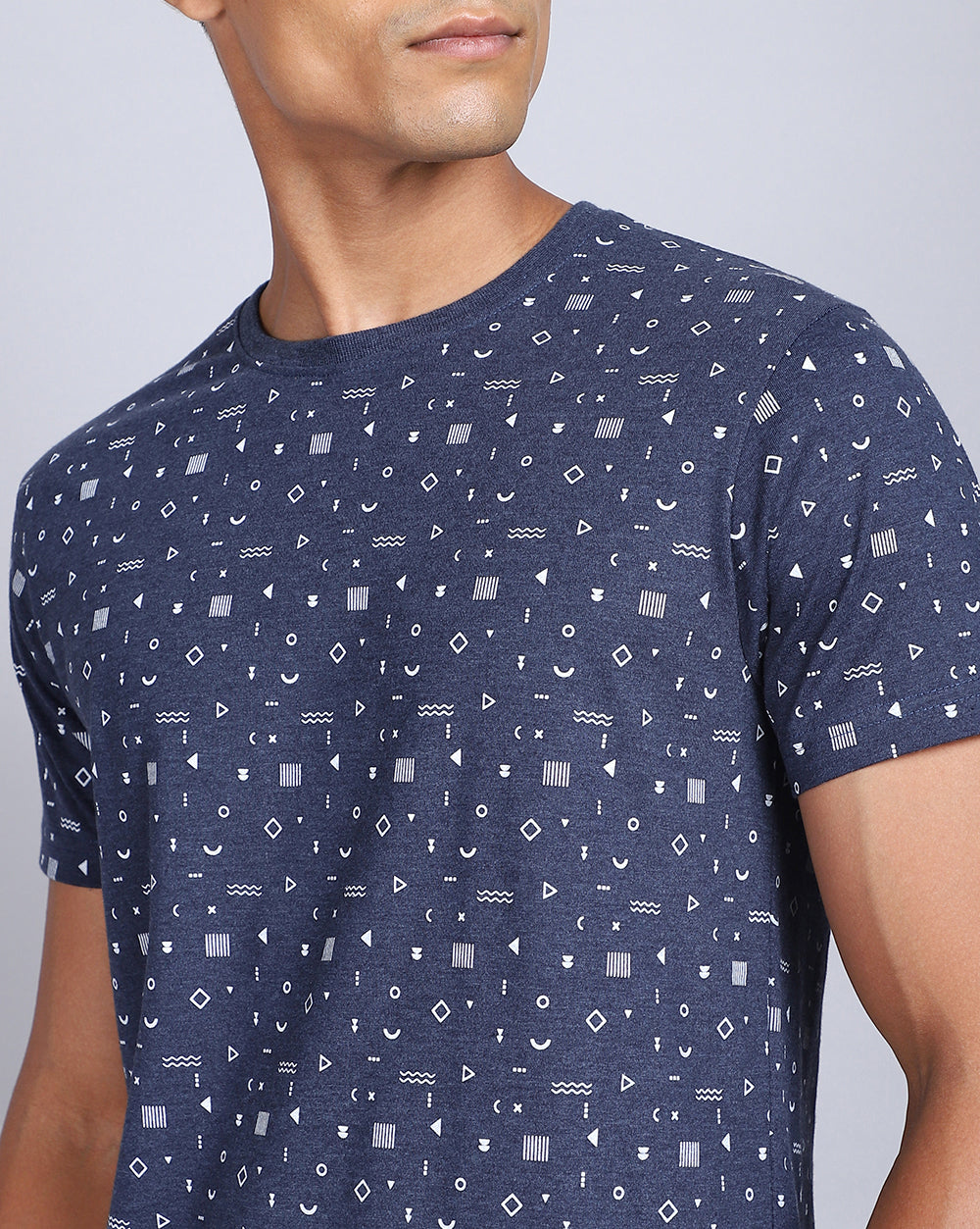 Crew Neck Aop T-Shirt Red Melange,Navy Melange