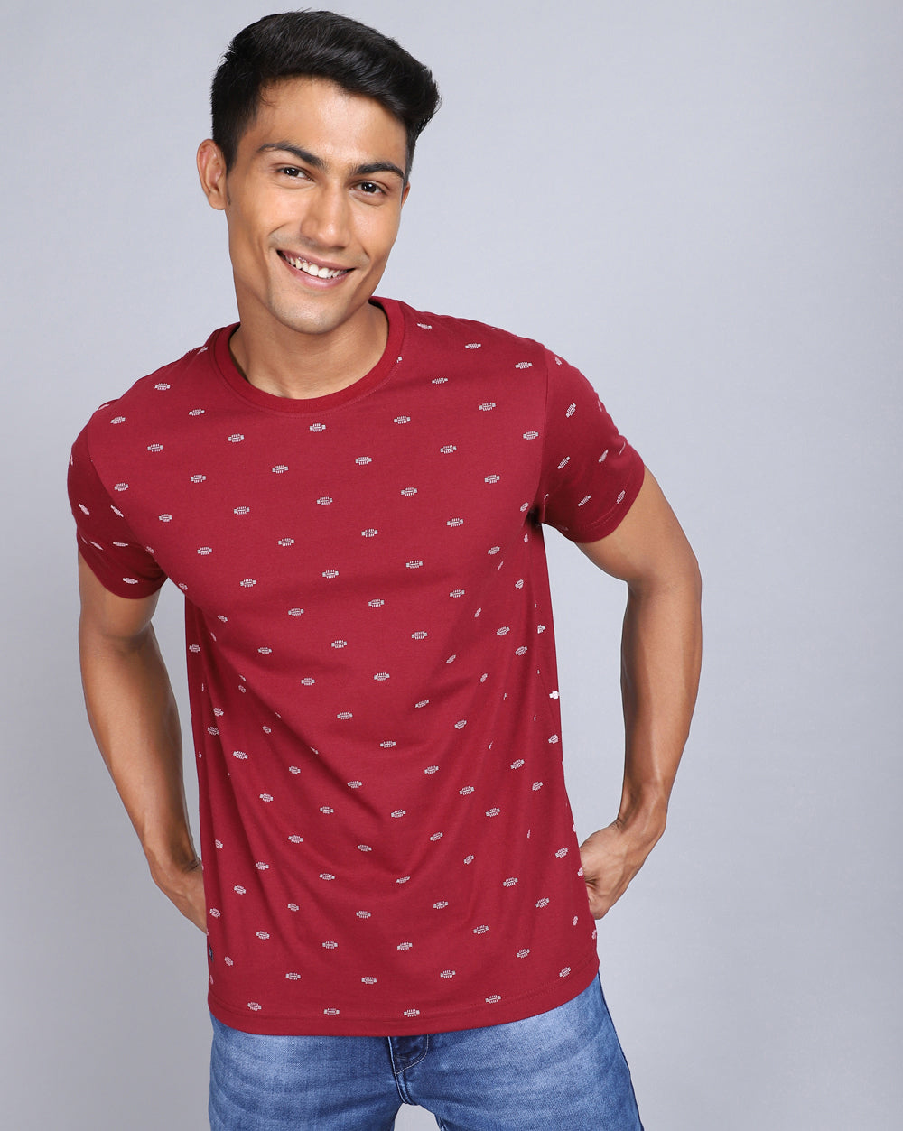 Crew Neck Aop T-Shirt Red Melange,Navy Melange