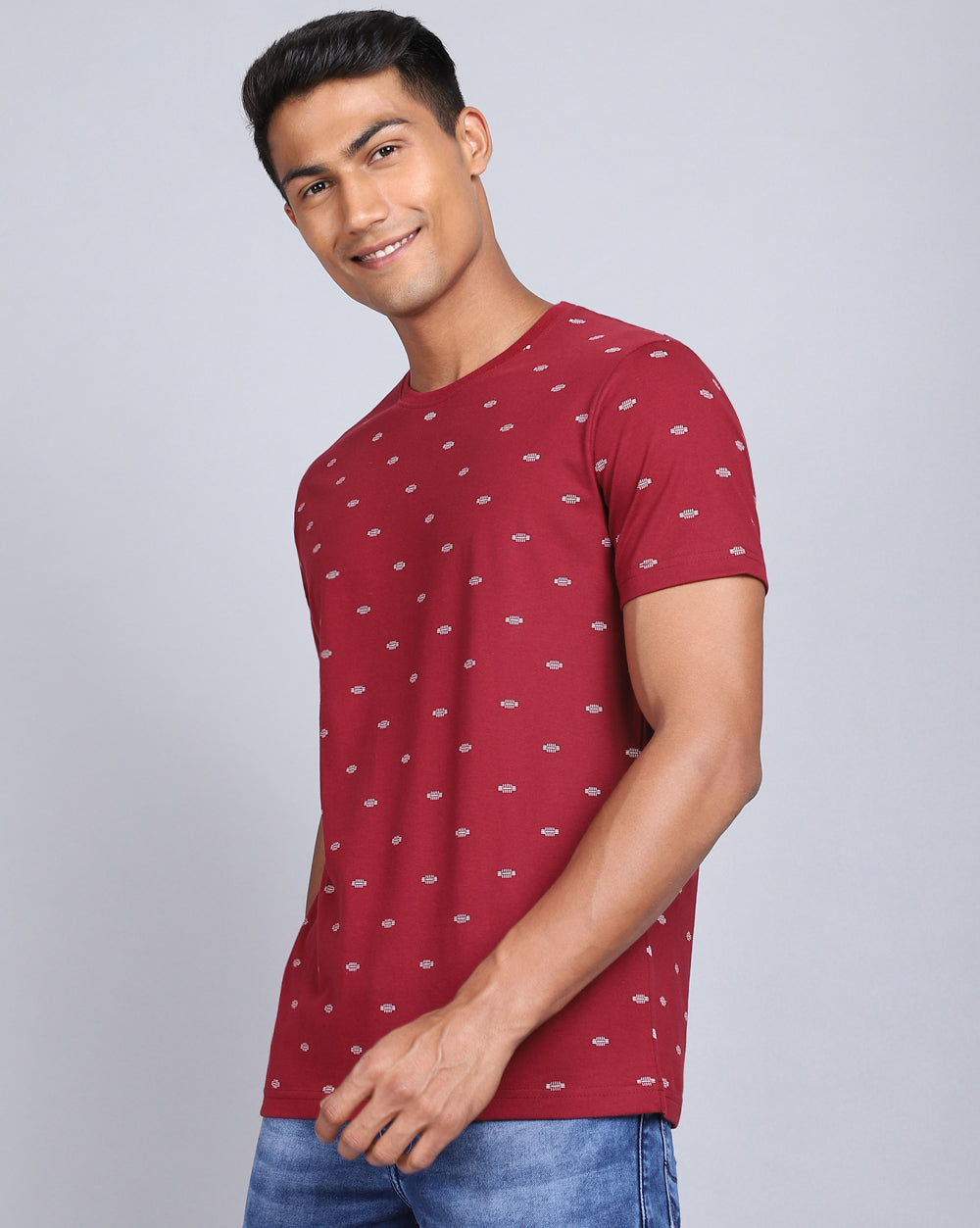Crew Neck Aop T-Shirt Red Melange,Navy Melange