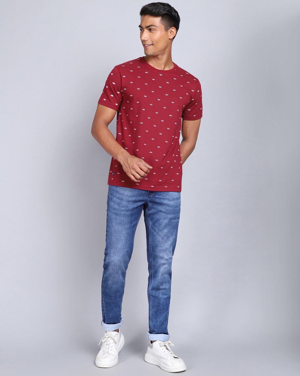 Crew Neck Aop T-Shirt Red Melange,Navy Melange