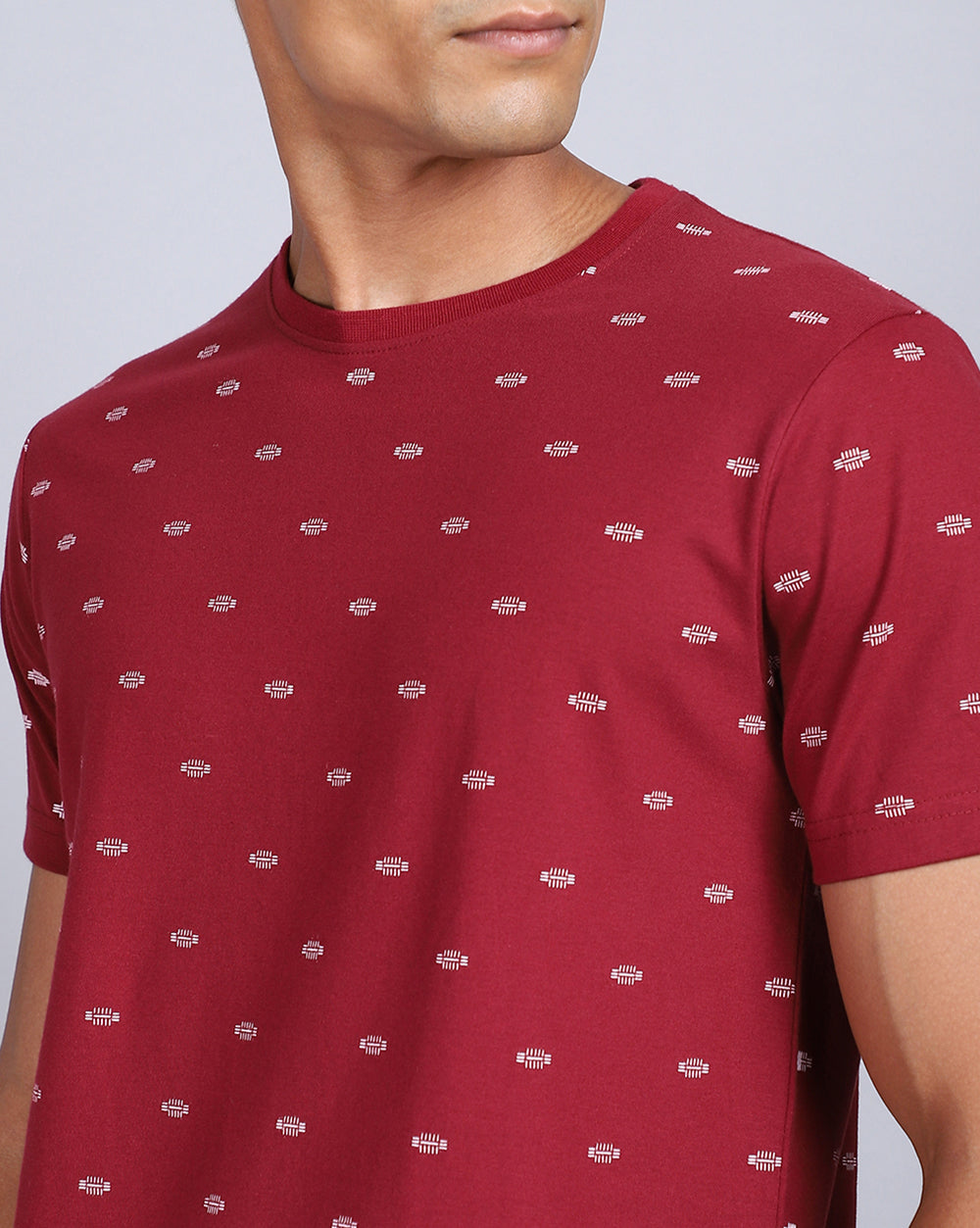 Crew Neck Aop T-Shirt Red Melange,Navy Melange