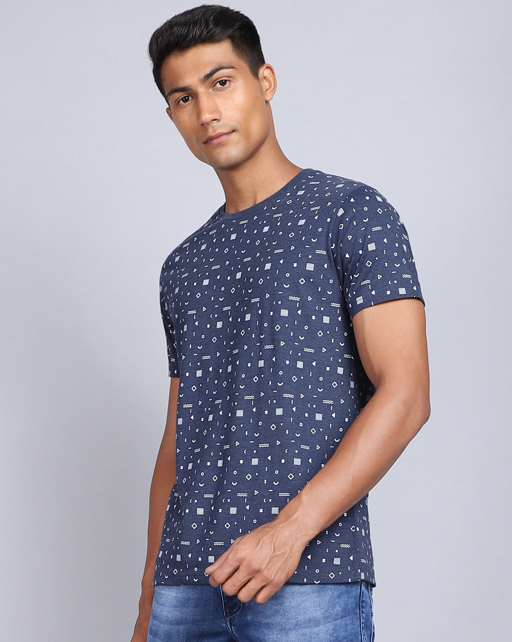 Crew Neck Aop T-Shirt Red Melange,Navy Melange