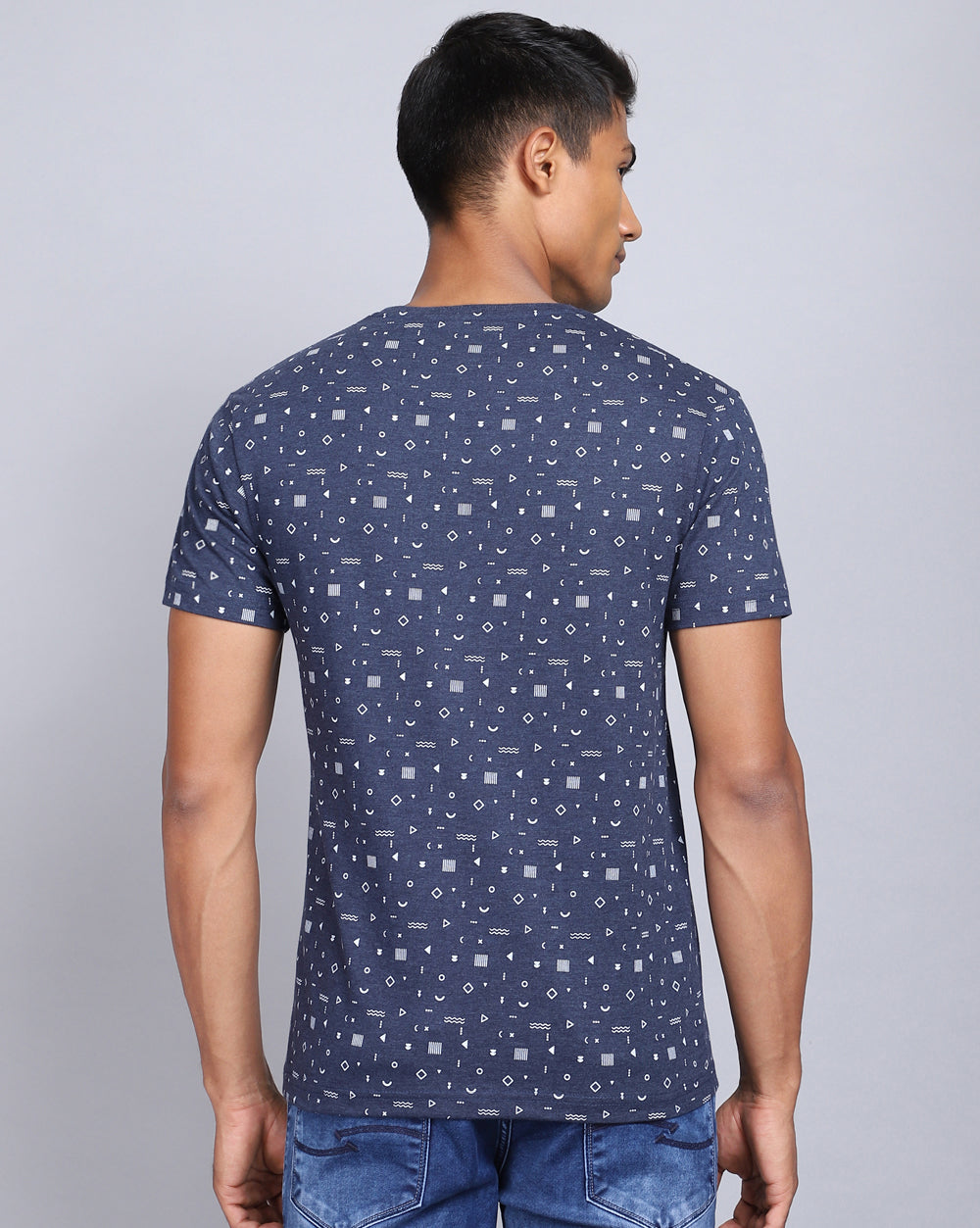 Crew Neck Aop T-Shirt Red Melange,Navy Melange