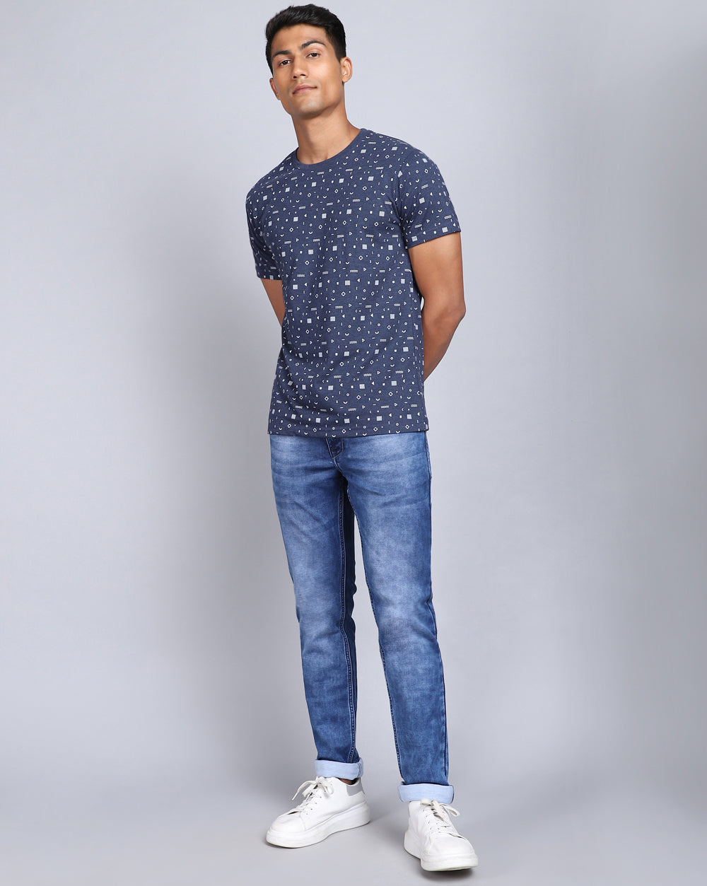 Crew Neck Aop T-Shirt Red Melange,Navy Melange