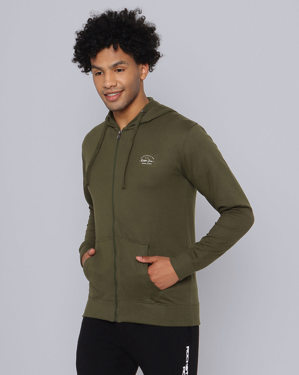 Solid Hooded Sweatshirt-Olive