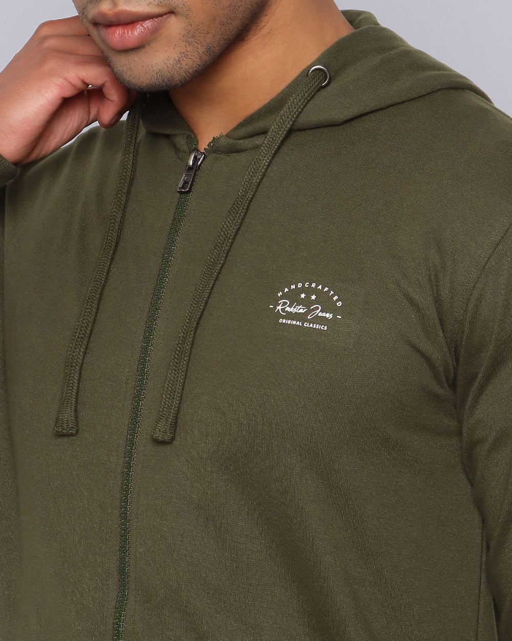 Solid Hooded Sweatshirt-Olive