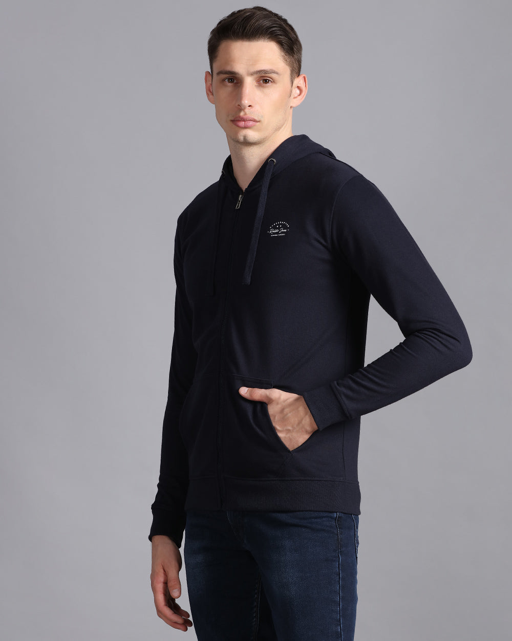 Solid Hooded Sweatshirt-Navy