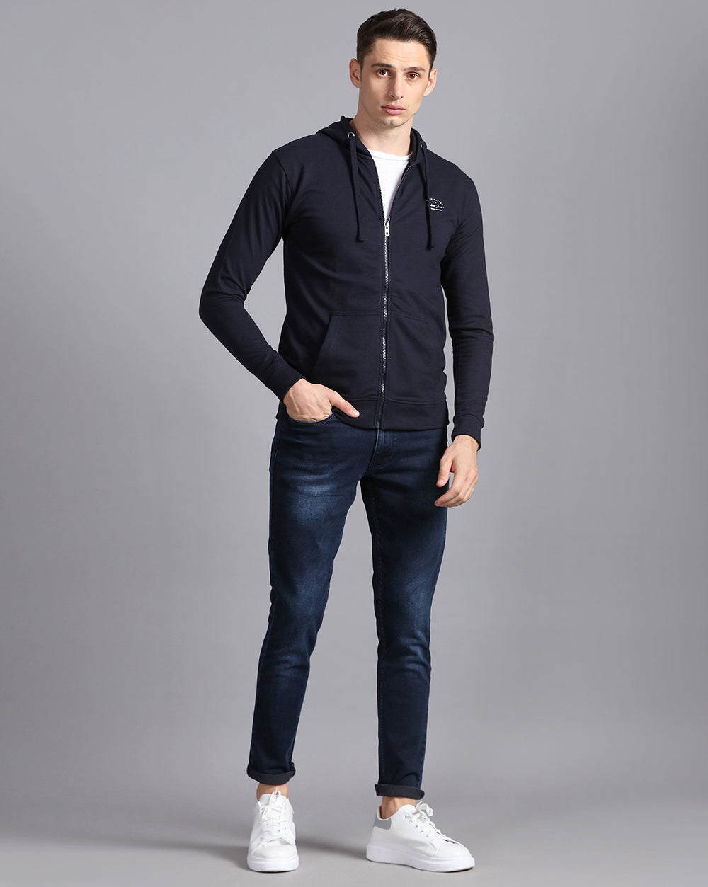 Solid Hooded Sweatshirt-Navy