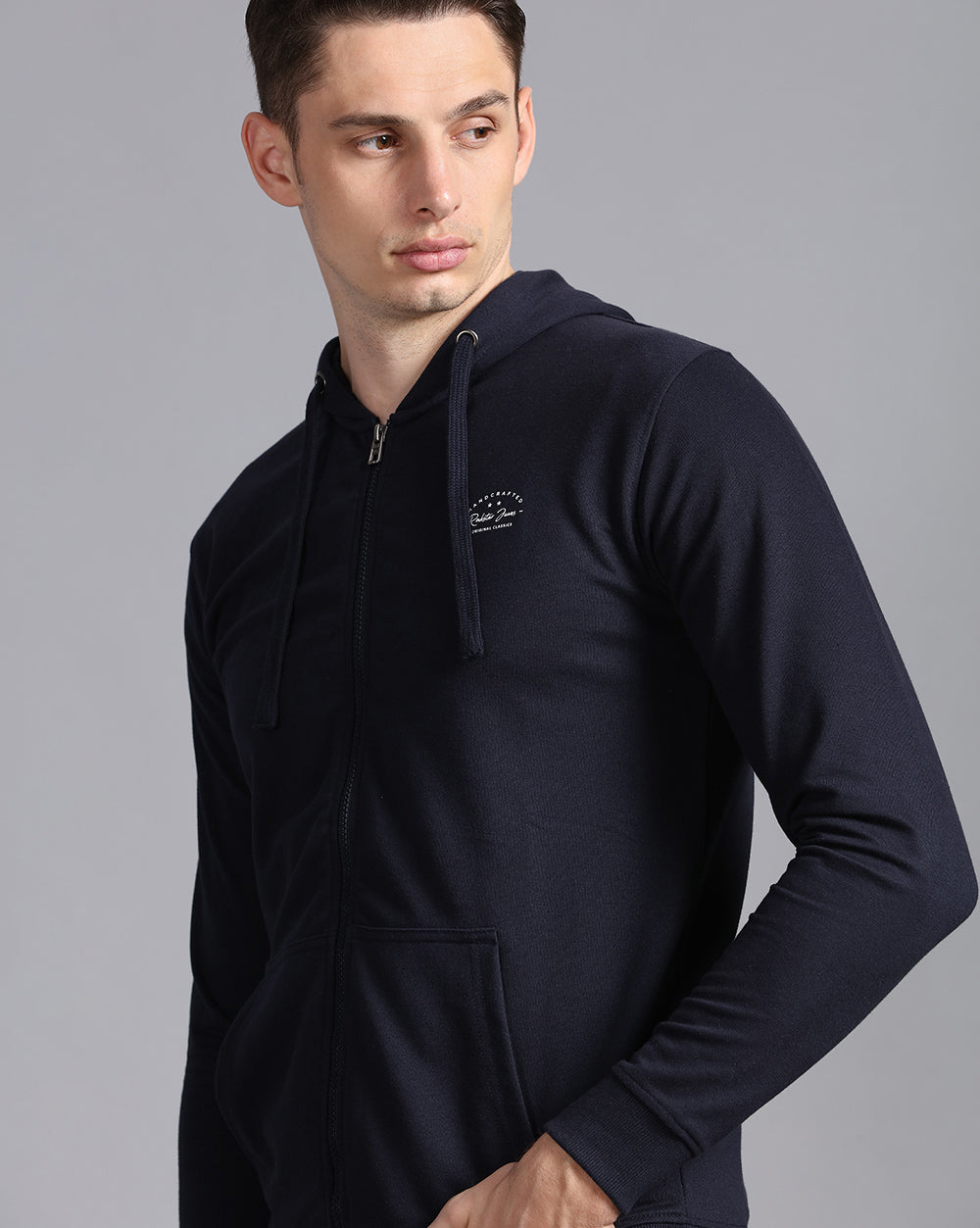 Solid Hooded Sweatshirt-Navy