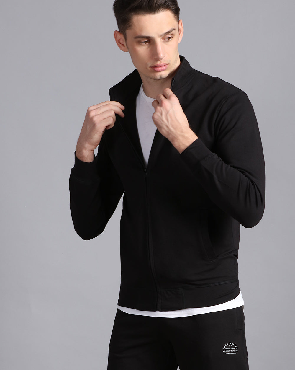 Solid Casual Jacket-Black