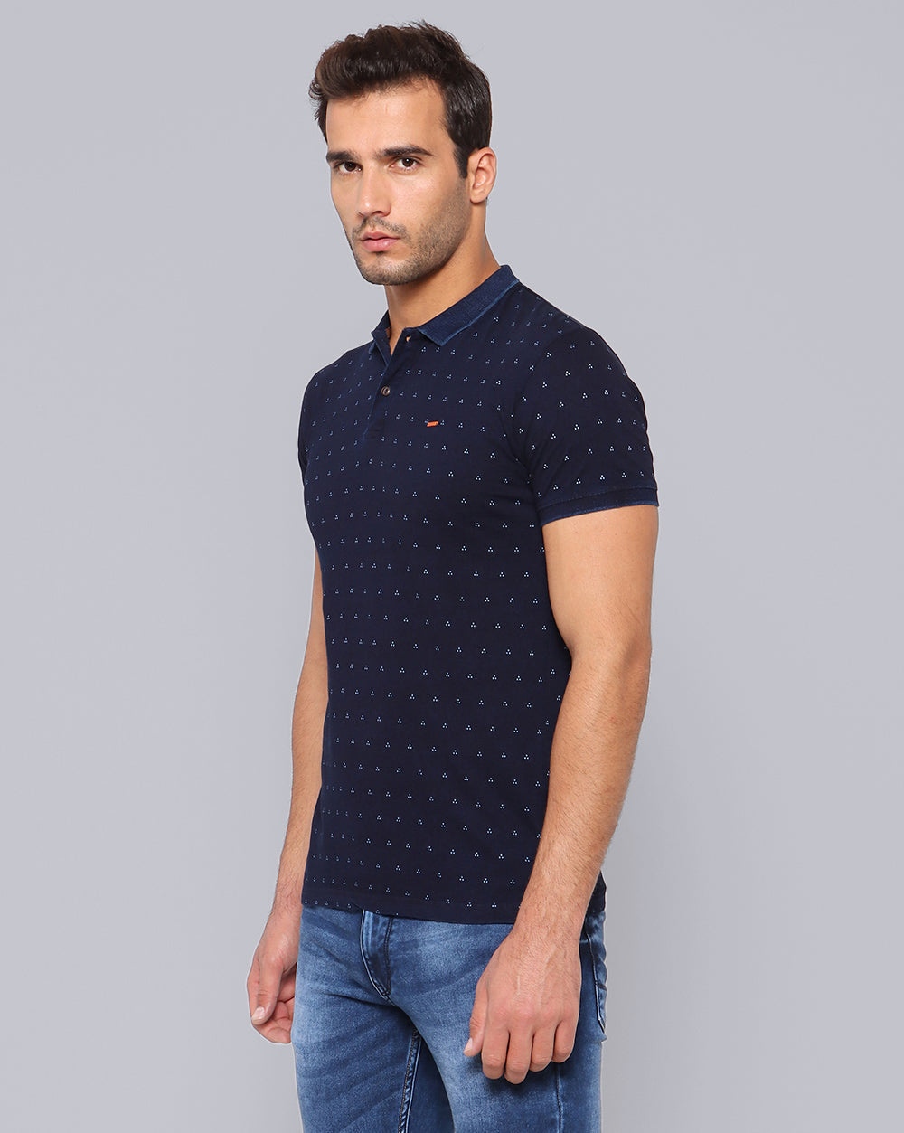 Navy Printed Casual T-Shirts