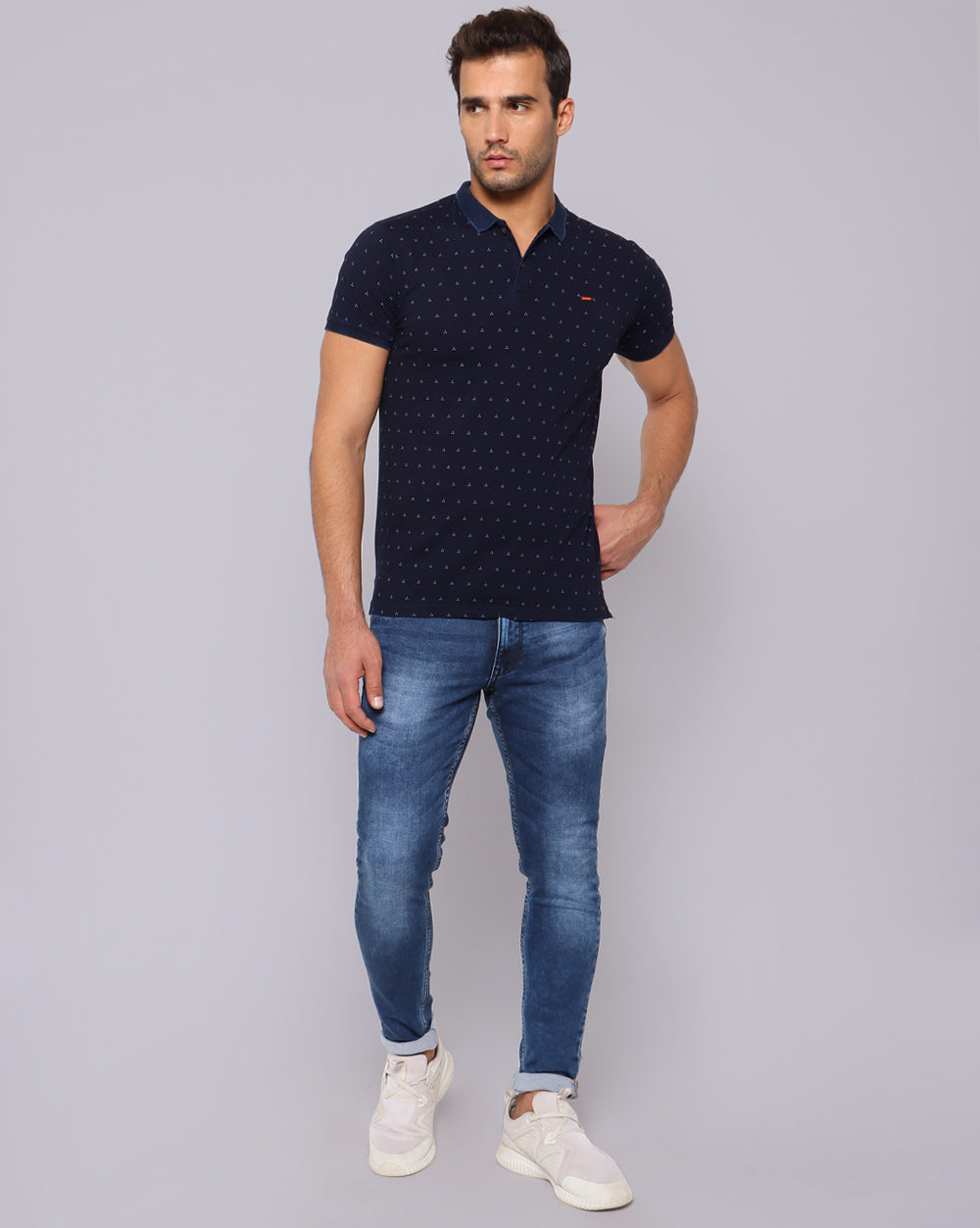 Navy Printed Casual T-Shirts