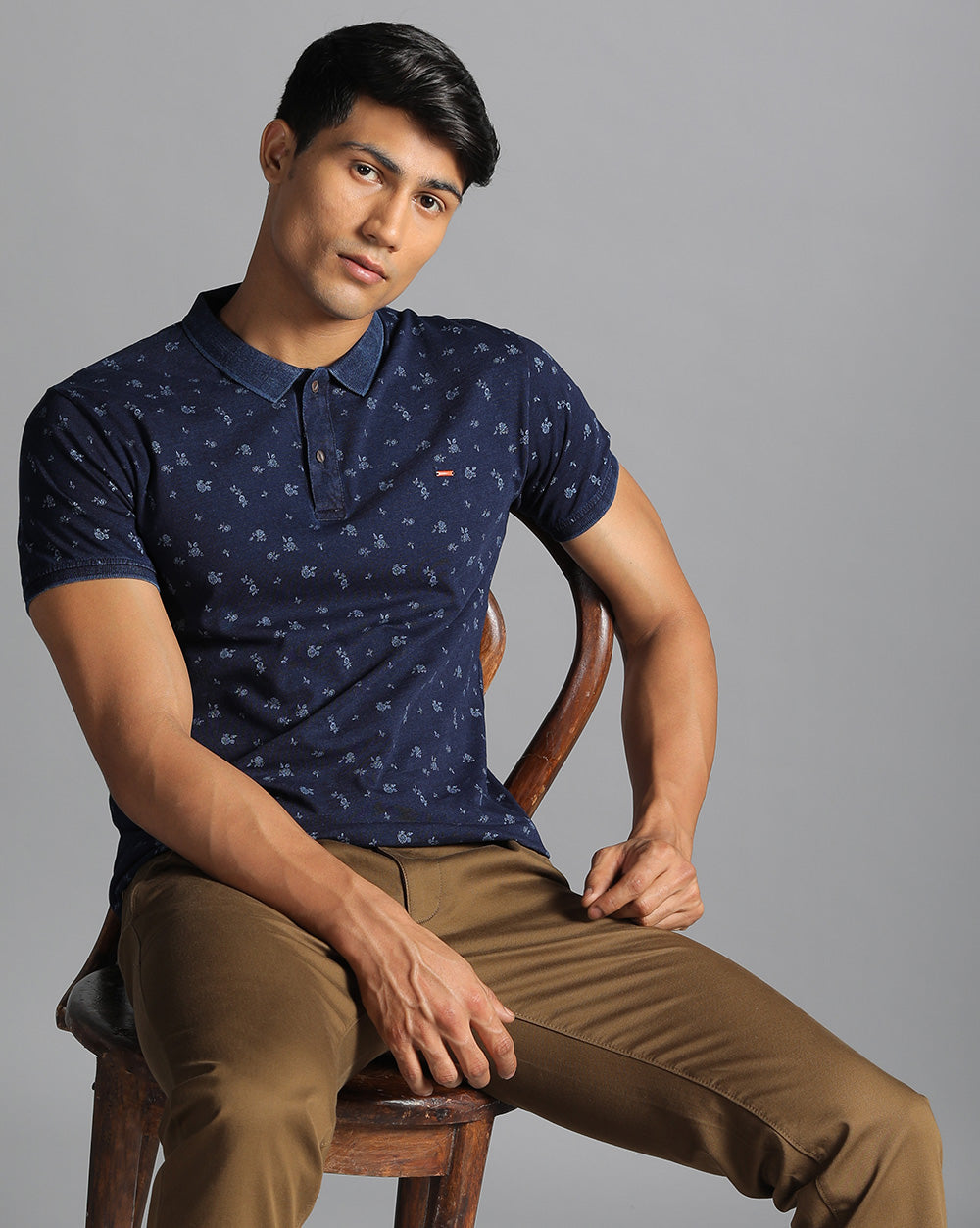 Navy Printed Casual T-Shirts