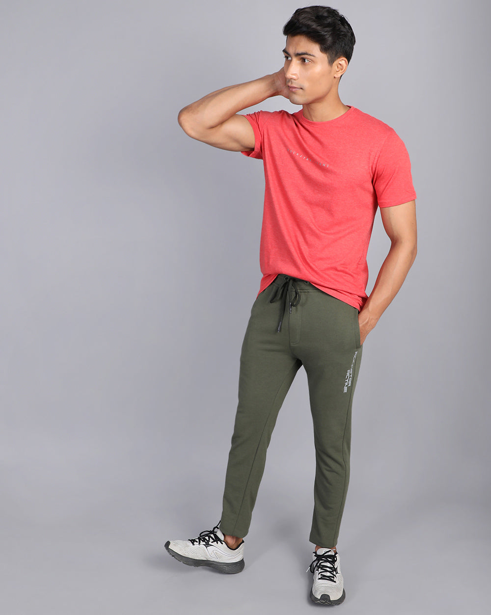 Crewneck Combo T-Shirt -Grey,Red