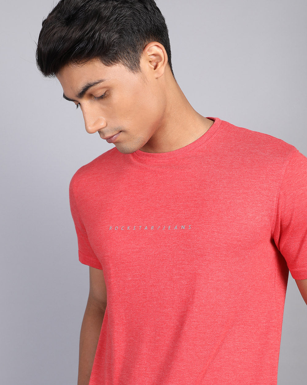 Crewneck Combo T-Shirt -Grey,Red