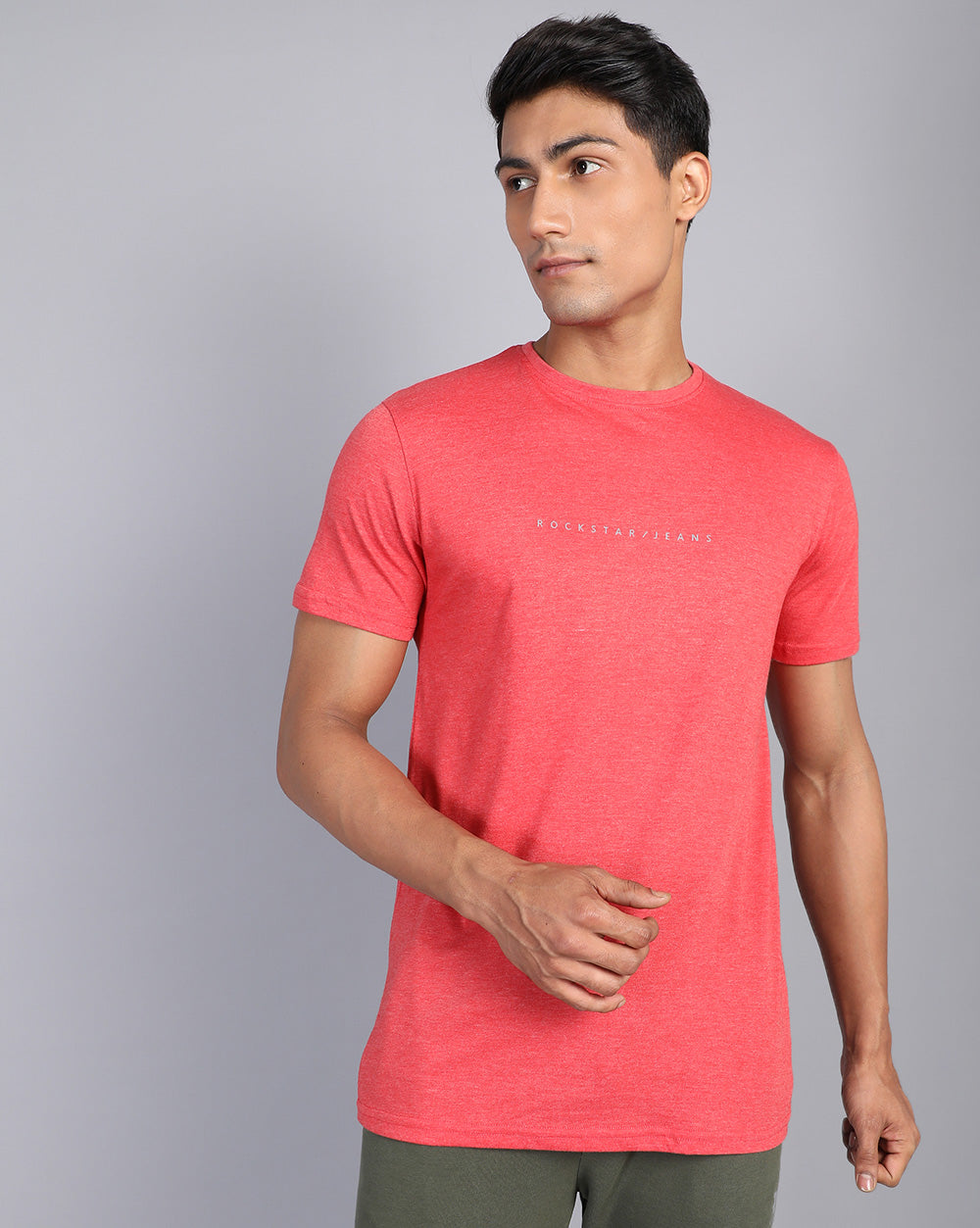 Crewneck Combo T-Shirt -Grey,Red