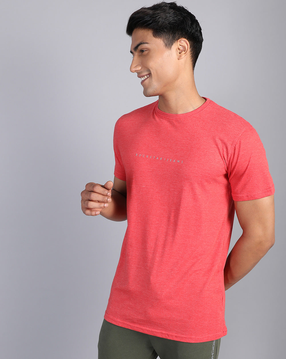 Crewneck Combo T-Shirt -Grey,Red